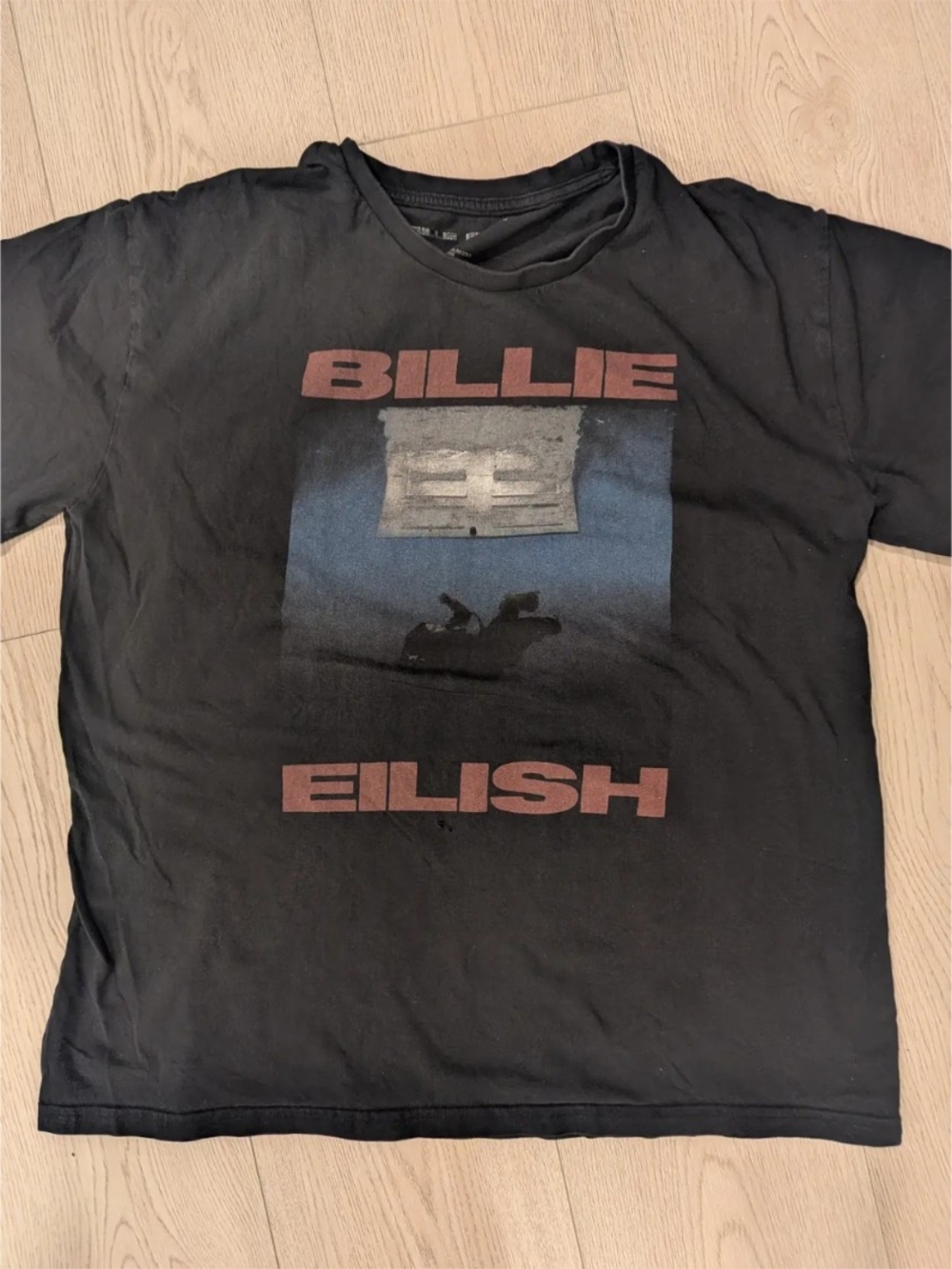 Black Short-Sleeve Graphic Tee with Maroon Print